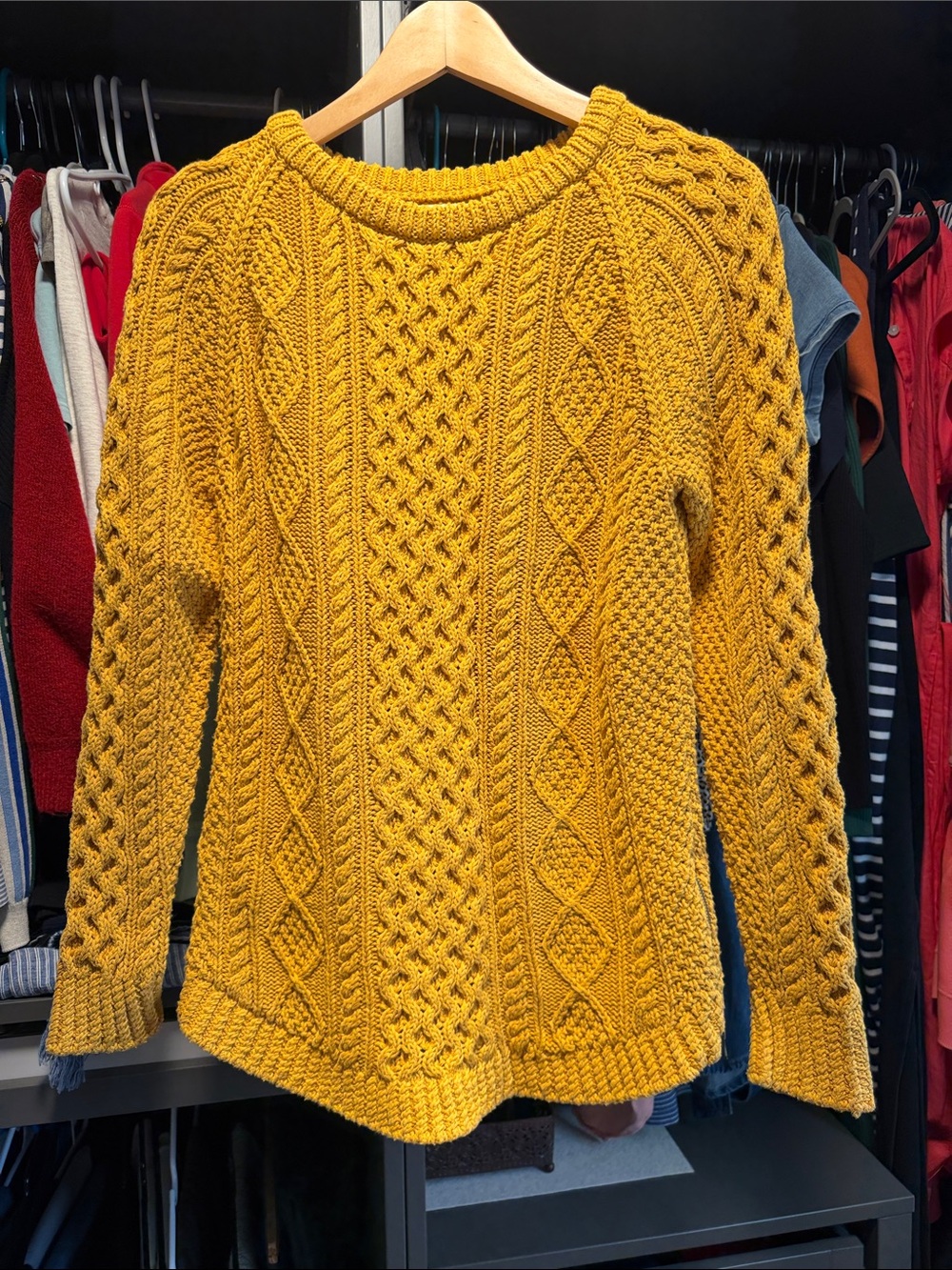L.L. Bean Mustard Yellow Cable-Knit Fisherman’s Sweater- 100% Cotton